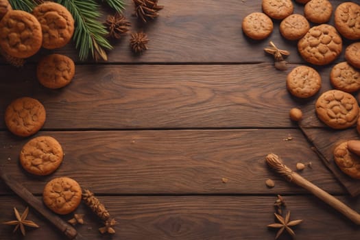 Cookies on a wooden table. Top view. ai generative