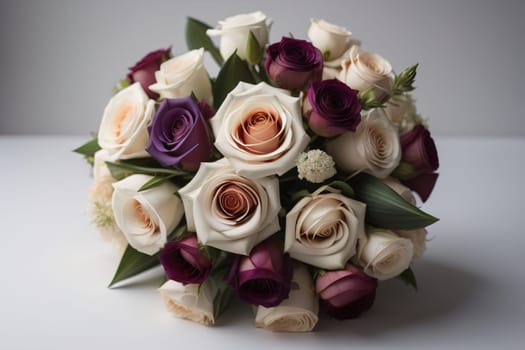 wedding bouquet of different colors on a solid color background. ai generative