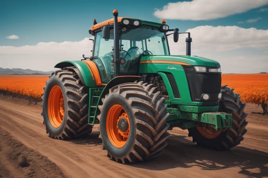 Modern tractor on a colored background. ai generative