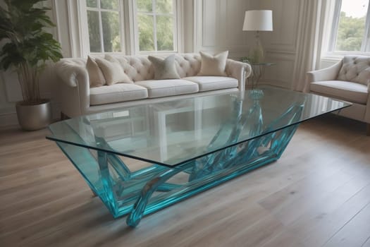 a glass table in a room. ai generative