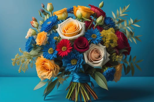 wedding bouquet of different colors on a solid color background. ai generative