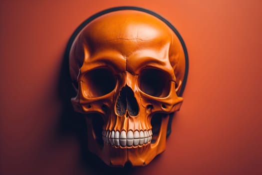 human skull on solid color background. Halloween concept. Close up. ai generative