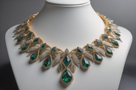necklace on a mannequin in the studio on a solid color background. ai generative