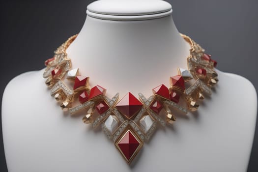 necklace on a mannequin in the studio on a solid color background. ai generative