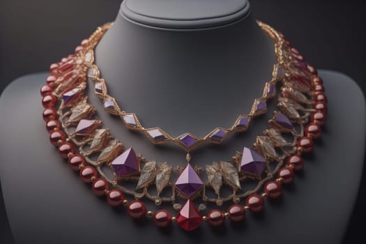 necklace on a mannequin in the studio on a solid color background. ai generative