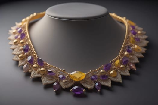 necklace on a mannequin in the studio on a solid color background. ai generative