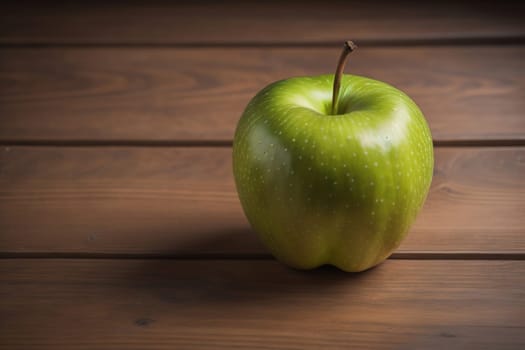 Green apple on a wooden table with dark background, shallow depth of field. The concept of healthy eating. ai generative