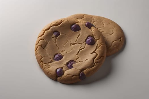 Chocolate chip cookies on orange background. Close up. Selective focus. ai generative