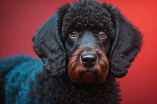 Portrait of a beautiful black dachshund puppy on a solid color background. ai generative