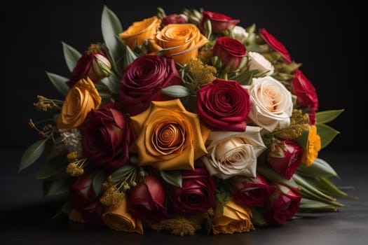 wedding bouquet of different colors on a solid color background. ai generative