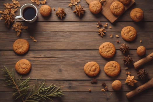 Cookies on a wooden table. Top view. ai generative