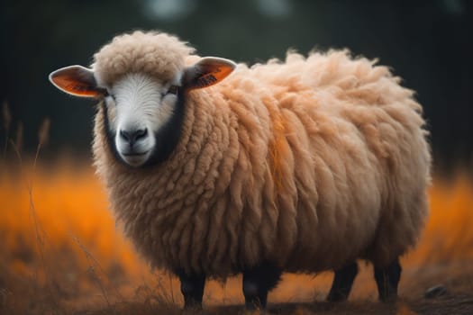 Sheep on a solid color background. Photo in old color image style. ai generative