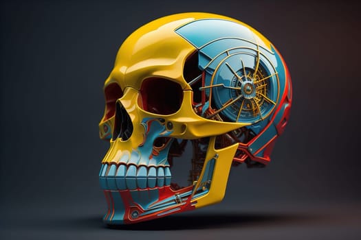 Human skull with gears and cogwheels. ai generative