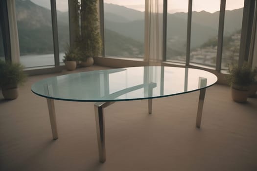 a glass table in a room. ai generative