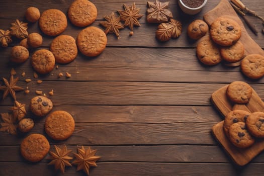 Cookies on a wooden table. Top view. ai generative