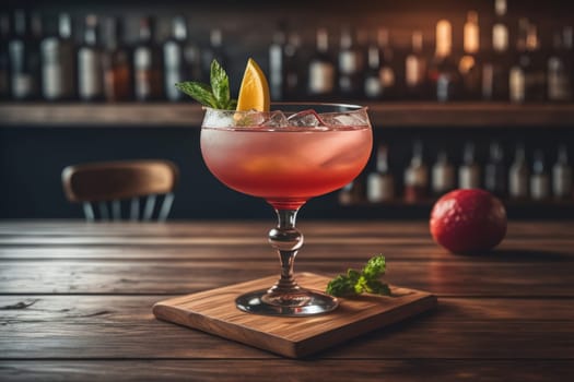 Alcohol cocktail drink on the table in bar. Toned image. ai generative