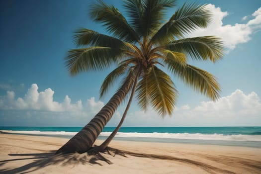 Beautiful tropical beach with coconut palm tree. ai generative