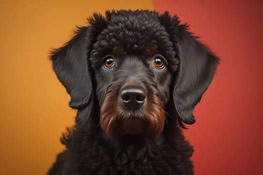 Portrait of a beautiful black dachshund puppy on a solid color background. ai generative