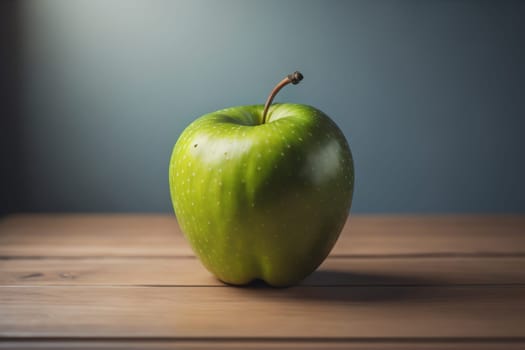 Green apple on a wooden table with dark background, shallow depth of field. The concept of healthy eating. ai generative