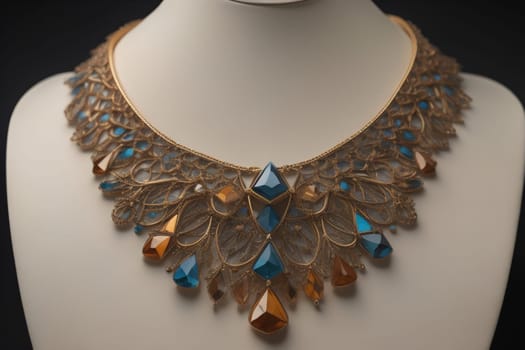 necklace on a mannequin in the studio on a solid color background. ai generative