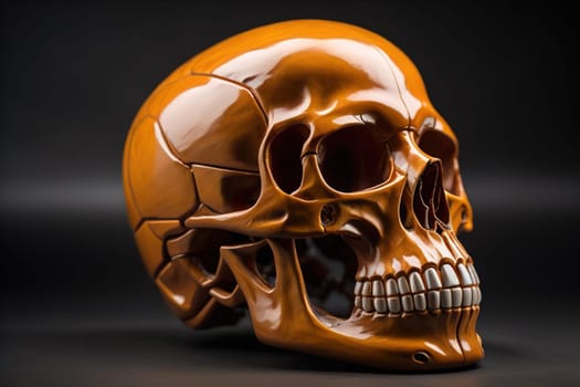 human skull on solid color background. Halloween concept. Close up. ai generative