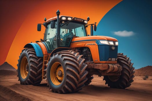 Modern tractor on a colored background. ai generative