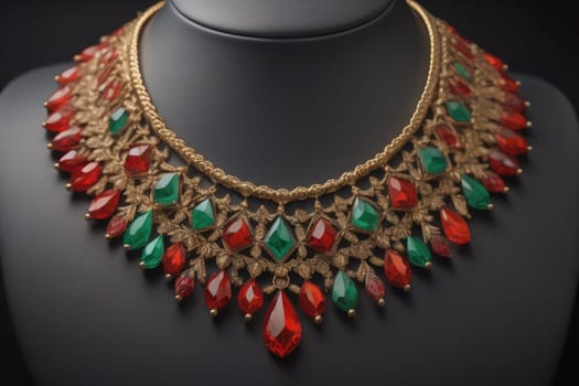 necklace on a mannequin in the studio on a solid color background. ai generative