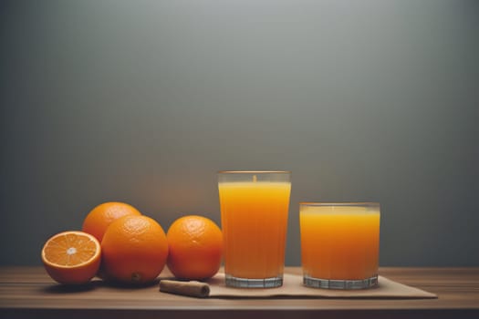 Glass of orange juice and fresh orange fruits. ai generative