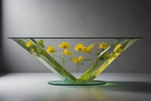 a glass table in a room. ai generative
