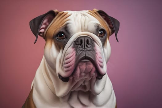 Portrait of a dog breed English Bulldog on a solid color background. ai generative