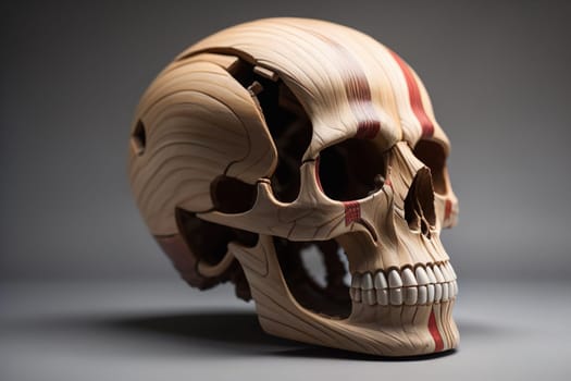 human skull on solid color background. Halloween concept. Close up. ai generative