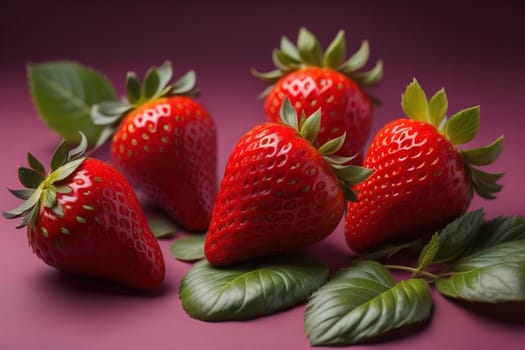 Fresh strawberries on a solid color background. generative ai