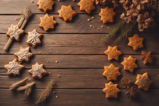 Cookies on a wooden table. Top view. ai generative