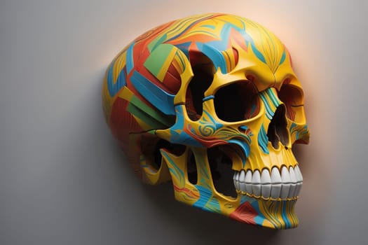 human skull on solid color background. Halloween concept. Close up. ai generative