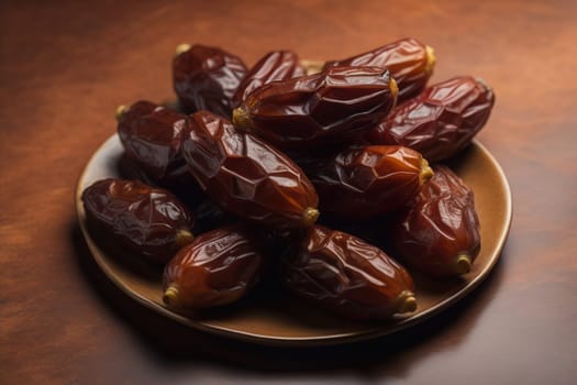 Dried fruits of date palm on a solid color background. Toned. ai generative