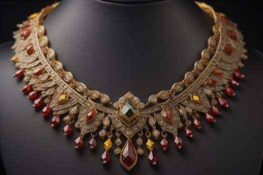 necklace on a mannequin in the studio on a solid color background. ai generative