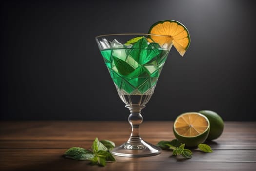 Alcohol cocktail drink on the table in bar. Toned image. ai generative