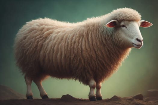 Sheep on a solid color background. Photo in old color image style. ai generative