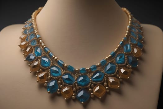 necklace on a mannequin in the studio on a solid color background. ai generative