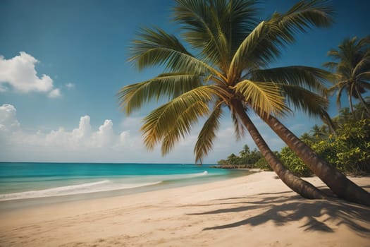 Beautiful tropical beach with coconut palm tree. ai generative