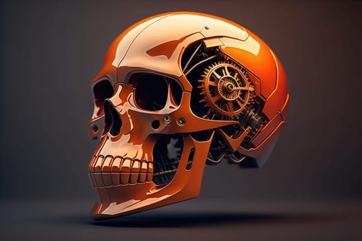 Human skull with gears and cogwheels. ai generative