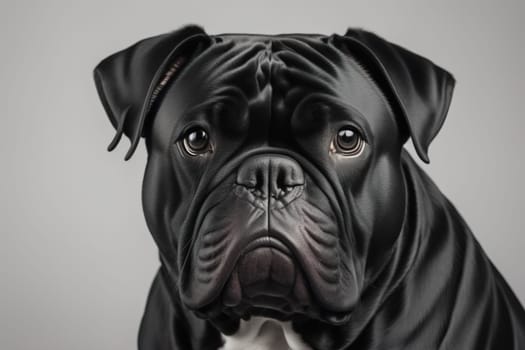 Close up portrait of a cute black dog on a orange background. ai generative