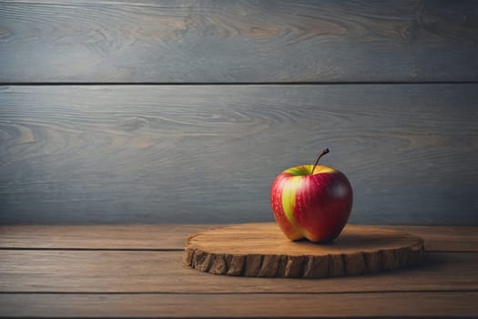 Red apple on a wooden background. ai generative
