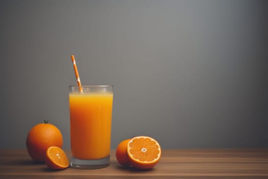 Glass of orange juice and fresh orange fruits. ai generative