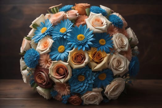 wedding bouquet of different colors on a solid color background. ai generative