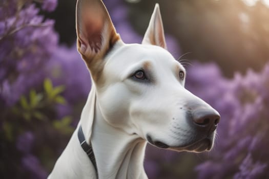White labrador retriever dog portrait on a solid color background. Studio shot. generative ai