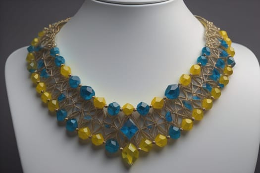 necklace on a mannequin in the studio on a solid color background. ai generative