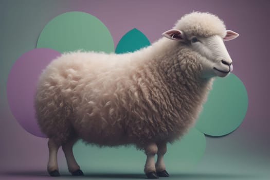 Sheep on a solid color background. Photo in old color image style. ai generative