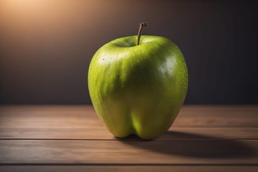 Green apple on a wooden table with dark background, shallow depth of field. The concept of healthy eating. ai generative