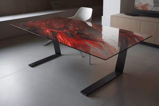 a glass table in a room. ai generative